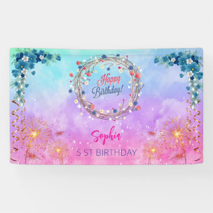 Banderoles fille rose bienvenue aquarelle florale fête d'anni