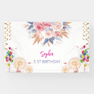 Banderoles fille rose bienvenue aquarelle florale fête d'anni