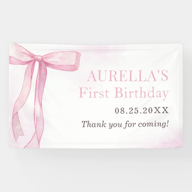 Banderoles Fille Rose Bow 1er anniversaire (Horizontal)