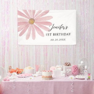 Banderoles Fille rose Daisy Première fête d'anniversaire