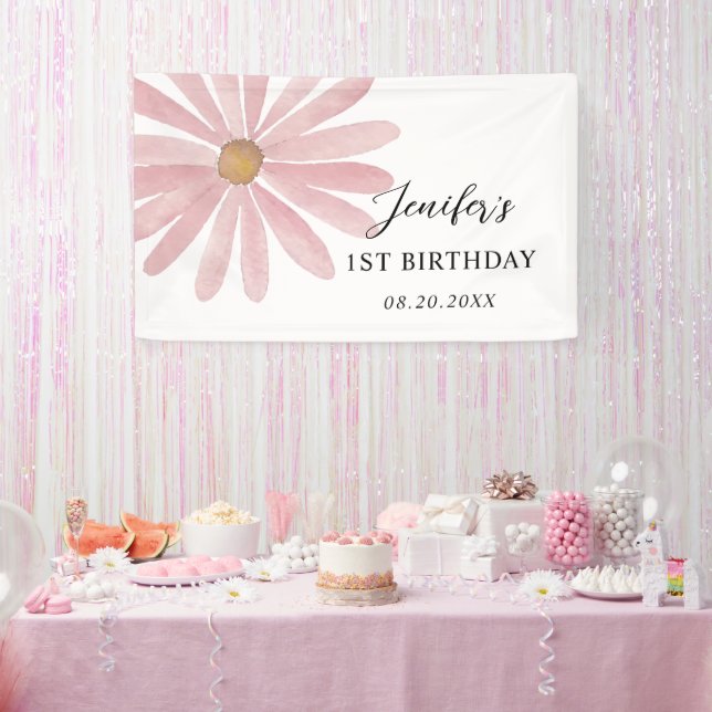 Banderoles Fille rose Daisy Première fête d'anniversaire (Fête)
