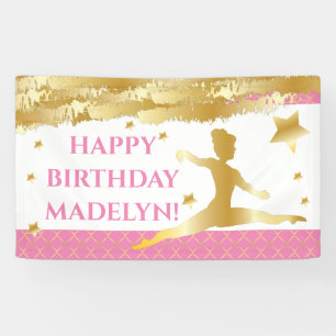 Banderoles Fille rose de joyeux anniversaire de gymnastique