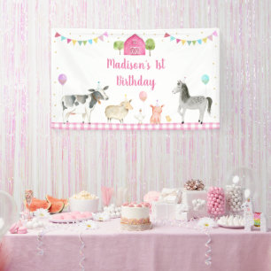 Banderoles Fille Rose ferme Anniversaire