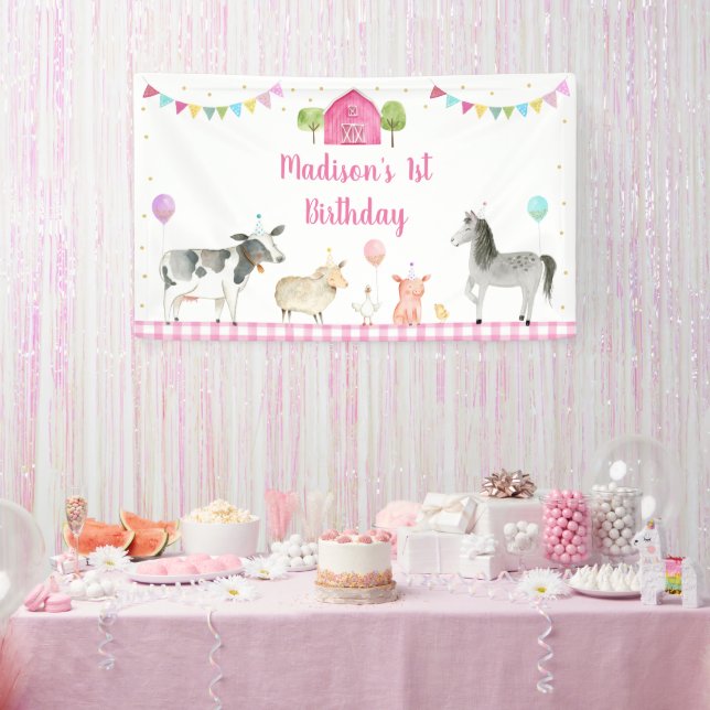 Banderoles Fille Rose ferme Anniversaire (Fête)