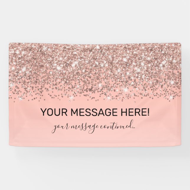 Banderoles Fille Rose Gold Confetti Pink Gradient Ombre (Horizontal)