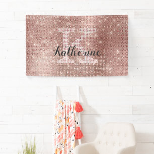 Banderoles Fille Rose Gold Parties scintillant Étincelle Mono