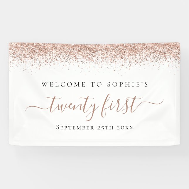 Banderoles Fille Rose Gold Parties scintillant Nom Bienvenue  (Horizontal)