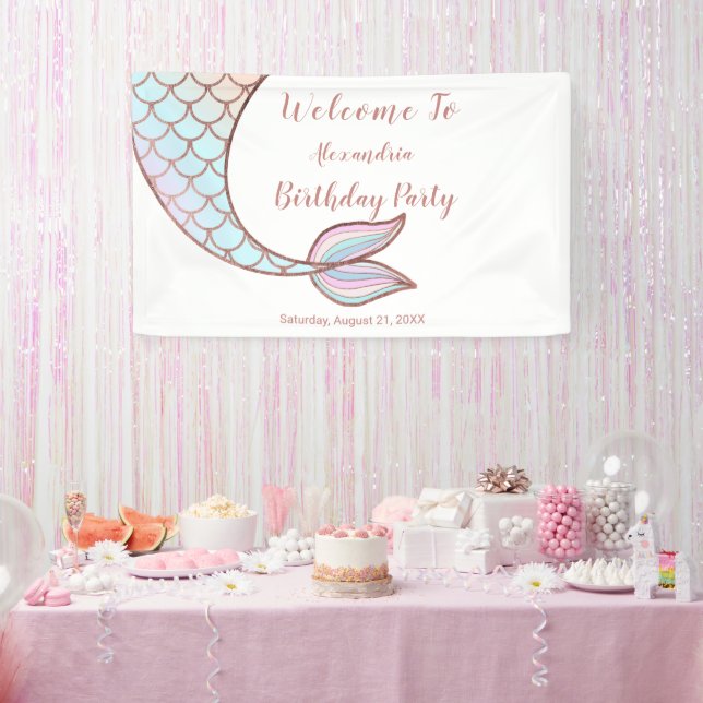 Banderoles Fille Rose Gold White Mermaid Piscine à voile Anni (Fête)