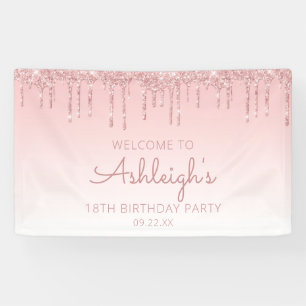 Banderoles Fille rose Parties scintillant Drip 18e fête d'ann