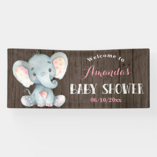 Banderoles Fille rustique Eléphant Baby shower rose et gris
