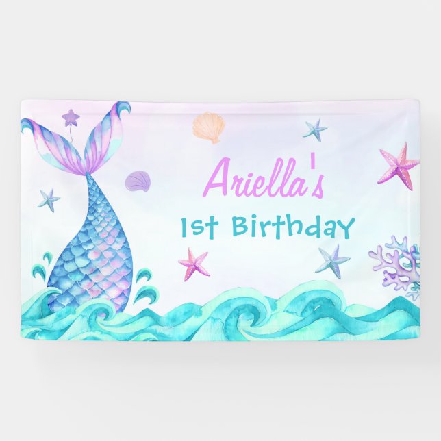 Banderoles Fille Sirène 1ère fête d'anniversaire (Horizontal)