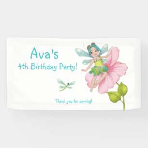 Banderoles Fille Turquoise Vert rose libellule Anniversaire