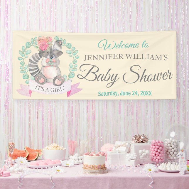 Banderoles Filles Aquarelle Bébé Raccoon Baby shower (Fête)