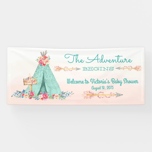 Banderoles Filles Boho Tribal TeePee Baby shower (Horizontal)