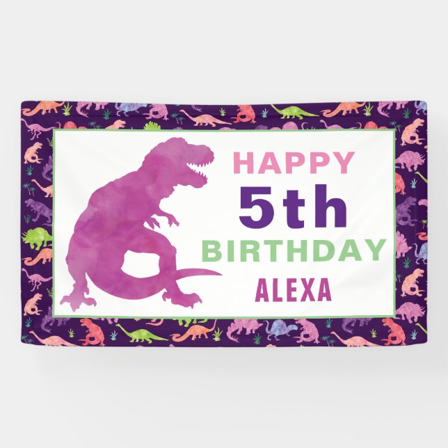 Banderoles Filles de la fête d'anniversaire de Dinosaur-T-Rex (Horizontal)