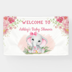 Banderoles Filles Eléphant Rose Baby shower Floral Personnali