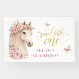Banderoles Filles Fleur rose Cheval 1er Anniversaire