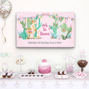 Banderoles Filles Llama & Cactus Personnalisé Anniversaire Bi