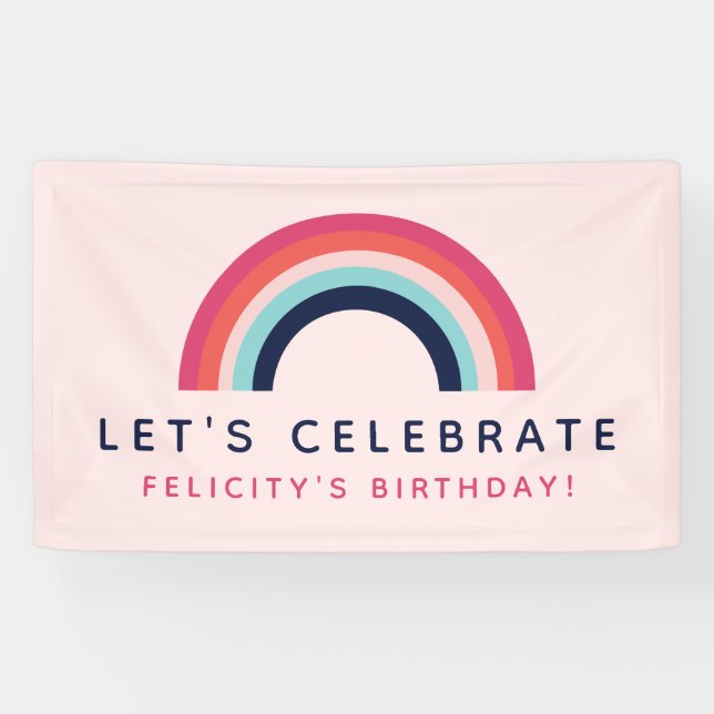 Banderoles Fille's Party Nom personnalisé Rainbow Thème (Horizontal)