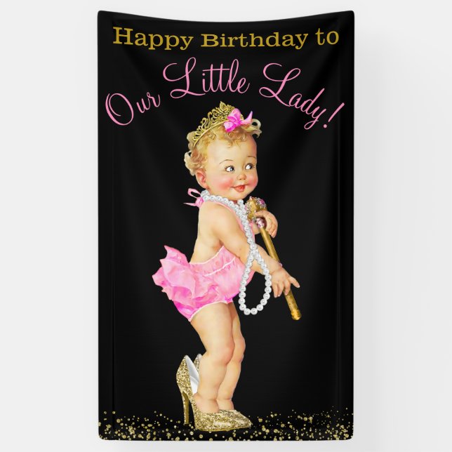 Banderoles Filles Petite-Dame Haut talons Perles Anniversaire (Vertical)