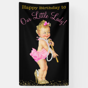 Banderoles Filles Petite Dame Talons Hauts Perles Fête d'anni