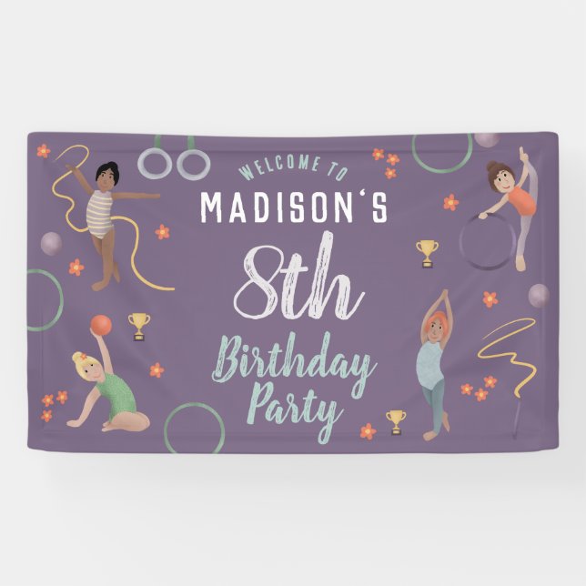 Banderoles Filles Purple Gymnastique Anniversaire de enfant B (Horizontal)