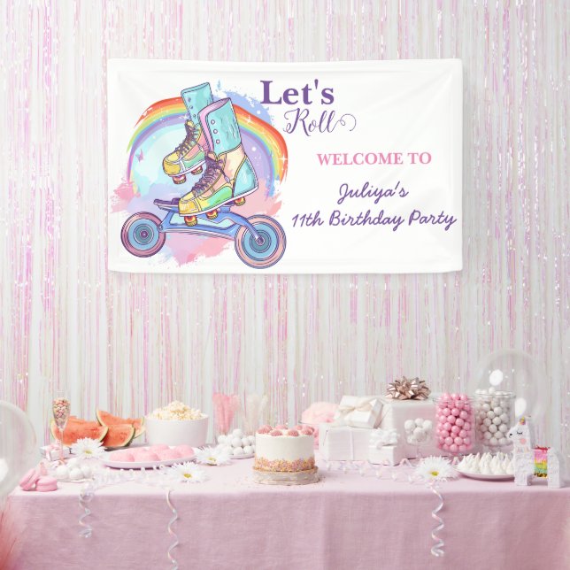Banderoles Filles Roller Patinage violet fête d'anniversaire (Fête)