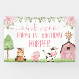 Banderoles Filles roses Grange Florale Animaux de ferme Joyeu