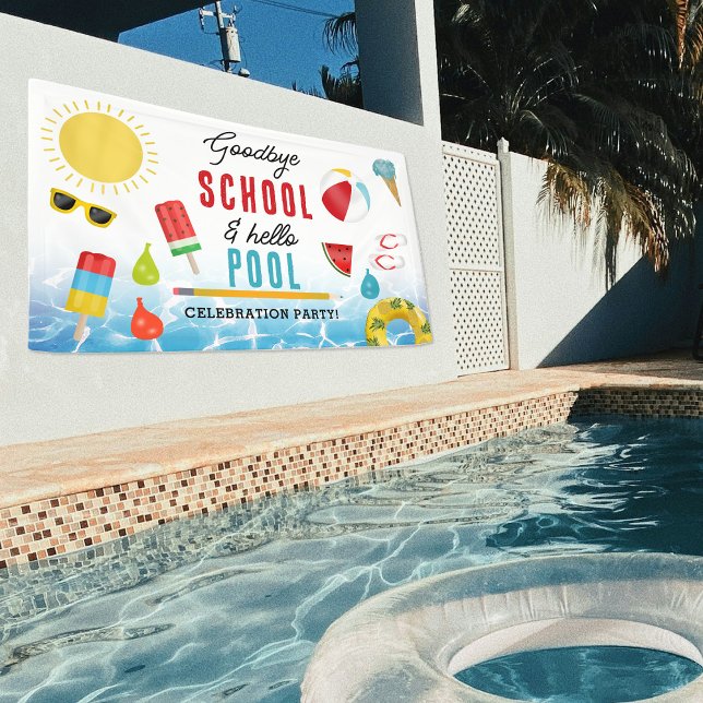 Banderoles Fin de l'école Amusants Enfants Summer Pool Party (End of School Fun Kids Summer Pool Party Banner)