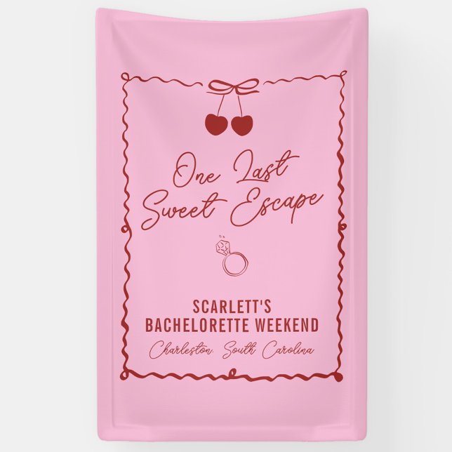 Banderoles Fin de semaine de la soirée de bachelorette rose e (One Last Sweet Escape banner, bachelorette welcome sign, party décor, red, pink, cherry, bow, chic)