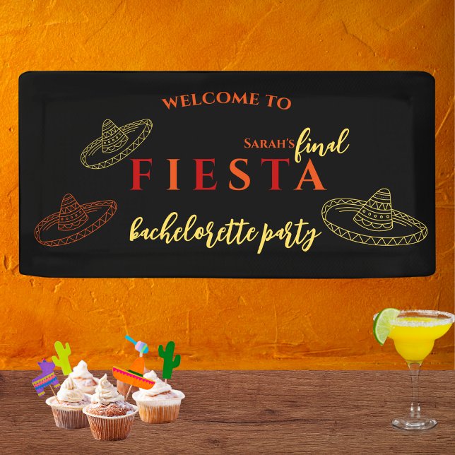Banderoles Finale Fiesta soirée mexicaine de bachelorette (final fiesta mexican sombrero red, orange and yellow bachelorette party banner)