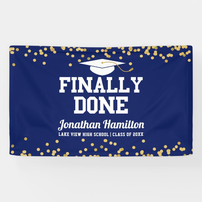 Banderoles Finalement terminé Navy Blue Graduation Party (Horizontal)