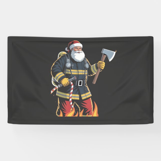 Banderoles Firefighter Fire Truck Christmas Tree Santa Xmas   (Horizontal)