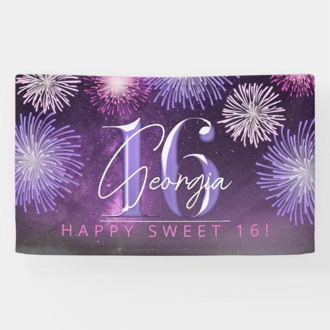 Banderoles Fireworks Sweet 16 Purple ID984 (Horizontal)