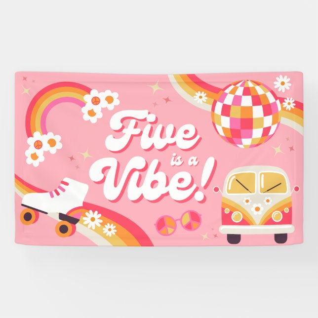 Banderoles Five est Vibe Retro Anniversaire Banner (Horizontal)