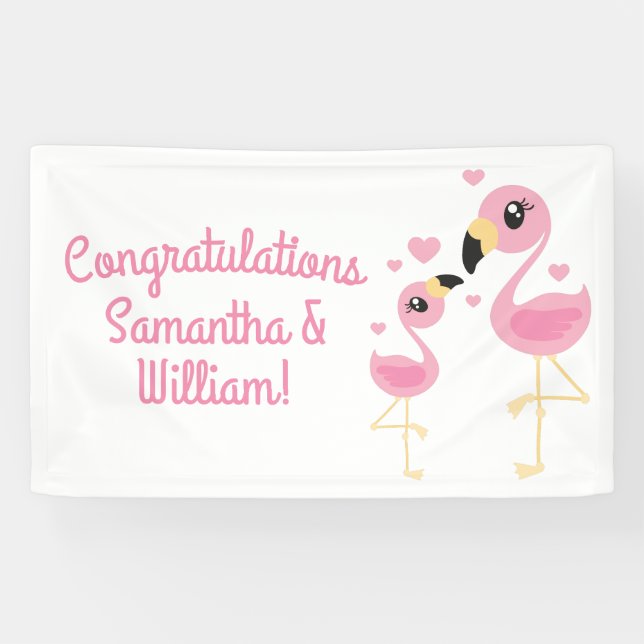 Banderoles Flamant rose Baby shower mignon Tropical (Horizontal)