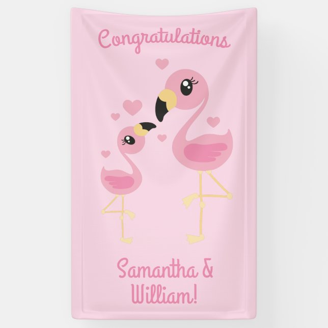 Banderoles Flamant rose Baby shower mignon Tropical (Vertical)