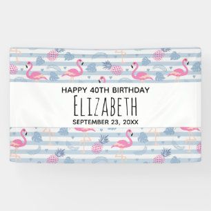 Banderoles Flamant rose Whimsical et ananas Motif Anniversair