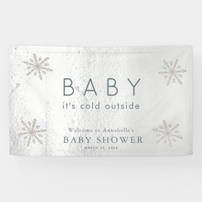 Banderoles Flammes de neige argentées Baby shower de neige bl (Horizontal)