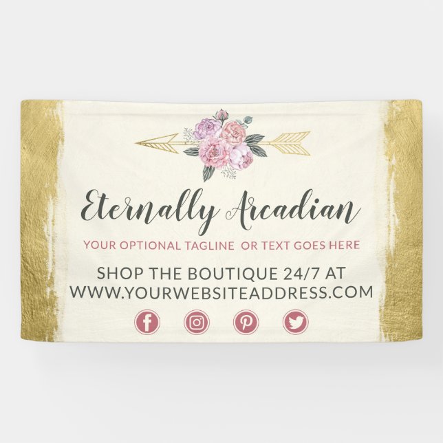 Banderoles Flèches florales bohème glamour Or Boho Chic (Horizontal)