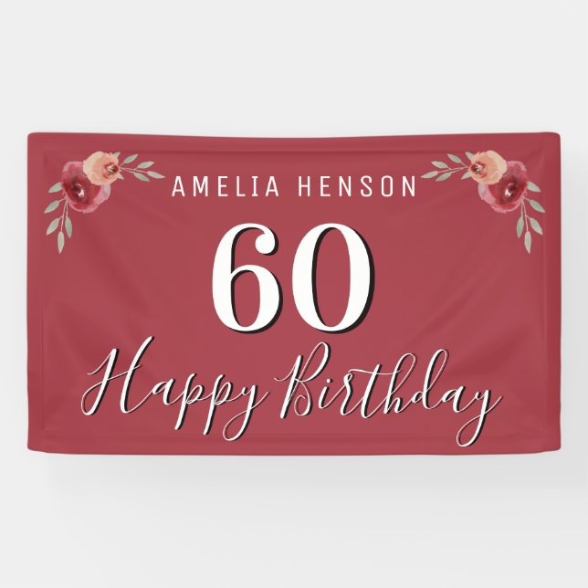 Banderoles Fleur d'aquarelle rouge 60e anniversaire (Horizontal)