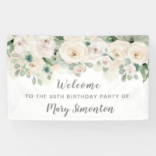 Banderoles Fleur de rose blanche 90e fête d'anniversaire