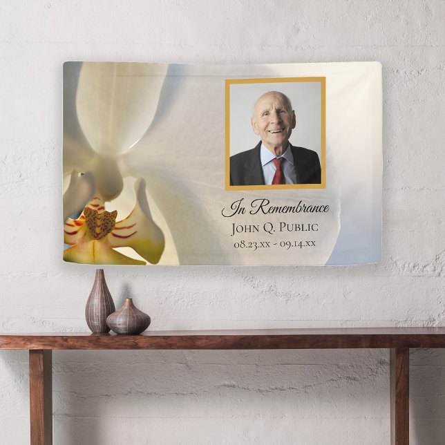 Banderoles Fleur d'orchidée blanche Fête de la vie funéraire (Créateur téléchargé)