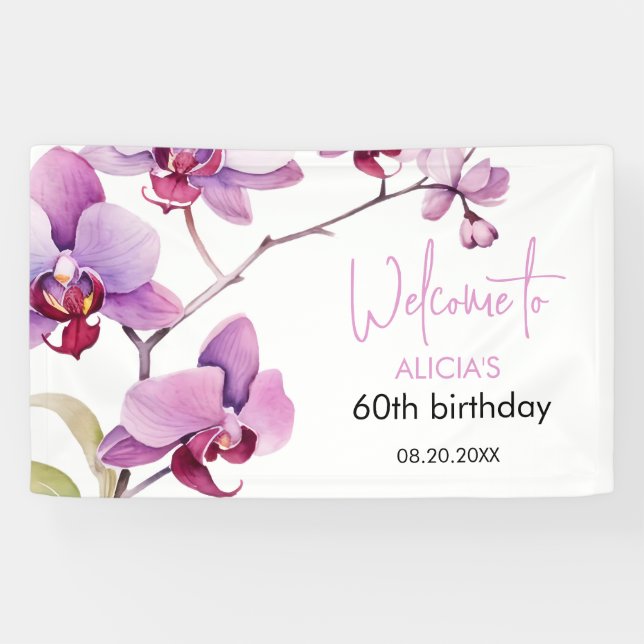Banderoles Fleur d'orchidées pourpres 60e anniversaire (Horizontal)