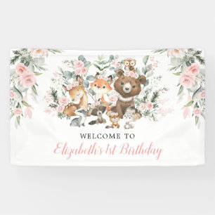 Banderoles Fleur rose Bois Forêt Animaux Filles Anniversaire