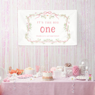 Banderoles Fleur rose Cadre Floral 1er anniversaire