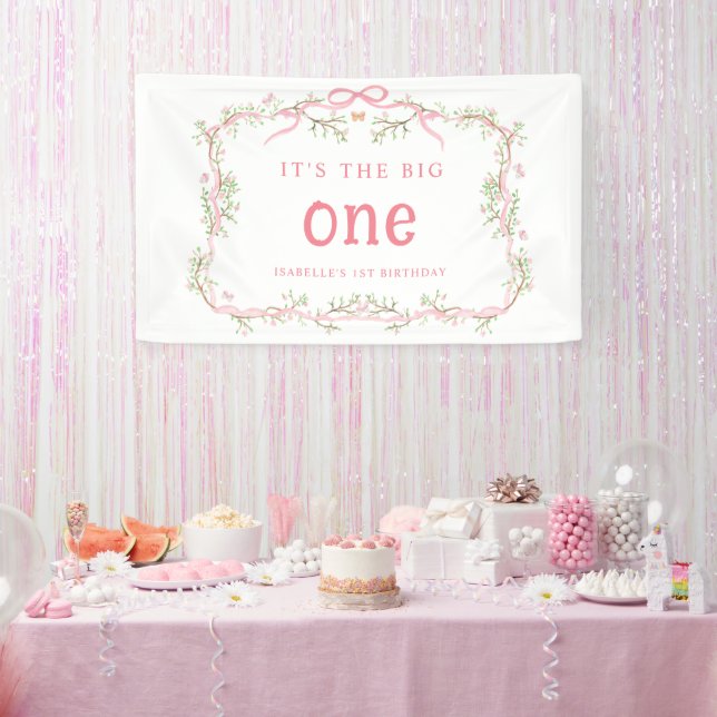 Banderoles Fleur rose Cadre Floral 1er anniversaire (Fête)
