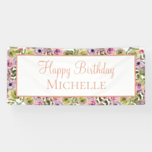 Banderoles Fleur rose violet Joyeux Anniversaire