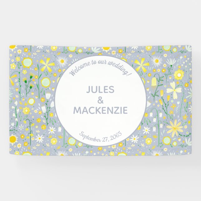 Banderoles Fleur sauvage bleu botanique Mariage floral (Horizontal)