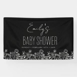 Banderoles Fleur sauvage Boho Baby shower noir élégant